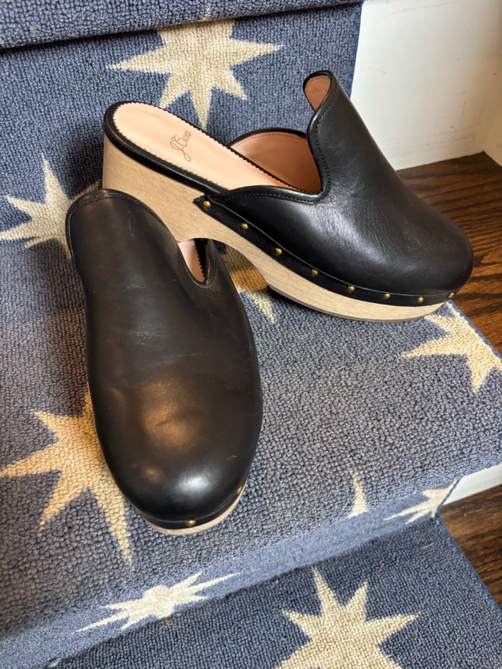 J Crew Black Leather Platform Clogs - Women's Slip-On Mules